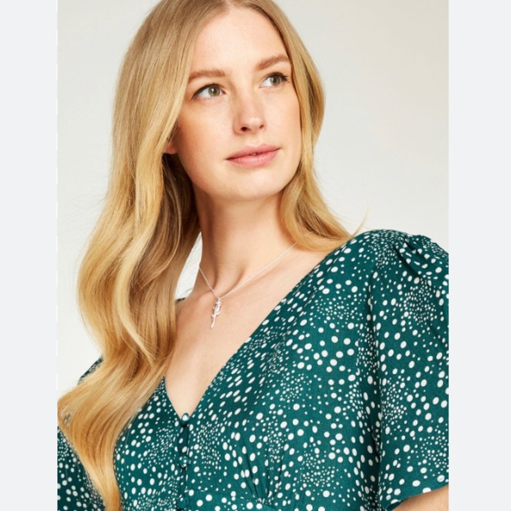 Polka Dot V-Neck Puff Sleeve Top - Teal